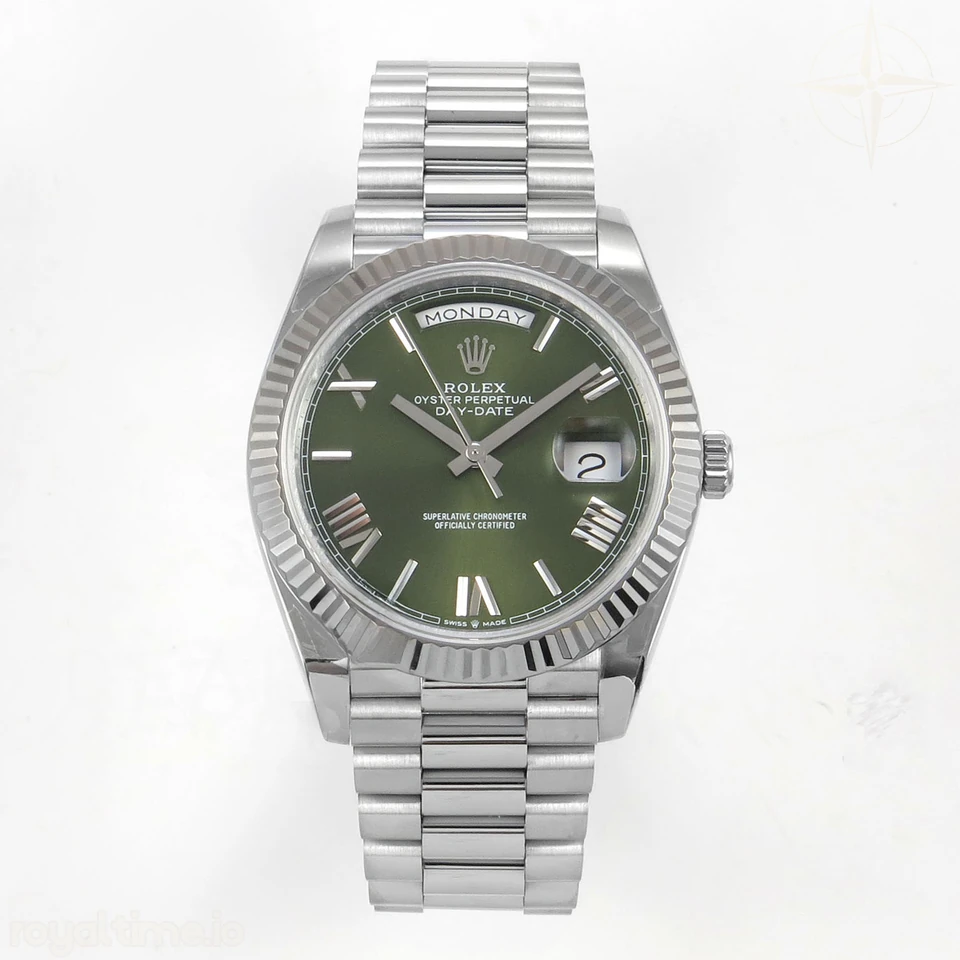 Rolex Day Date 40 SS 228239 QF Green Ombre Roman Dial on President Bracelet A2836 V6 (200g)