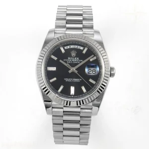 Rolex Day Date 40 SS TMF Black Crystal Dial on President Bracelet VR3255 (Weighted) 208g