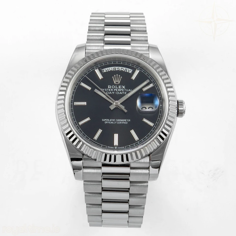 Rolex Day Date 40 SS TMF Black Stick Dial on President Bracelet VR3255 (Weighted) 208g