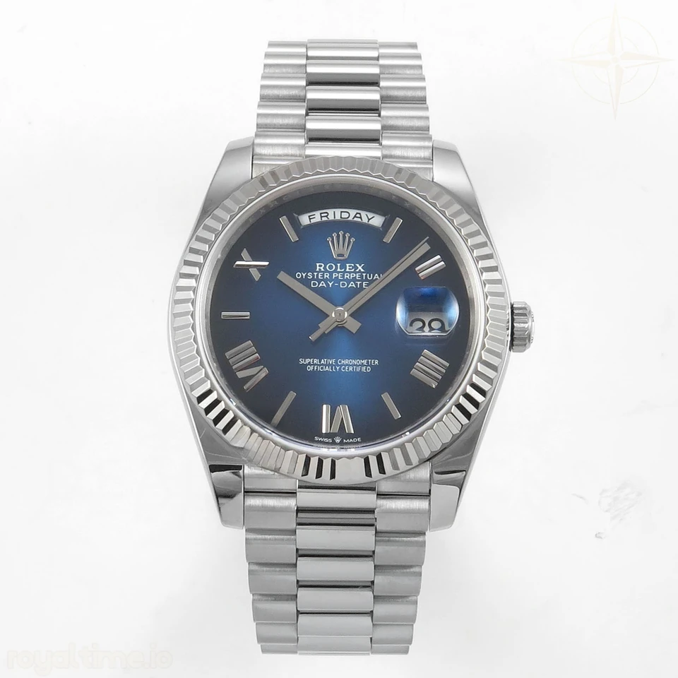 Rolex Day Date 40 SS TMF Blue Ombre Roman Dial on President Bracelet VR3255 (Weighted) 208g