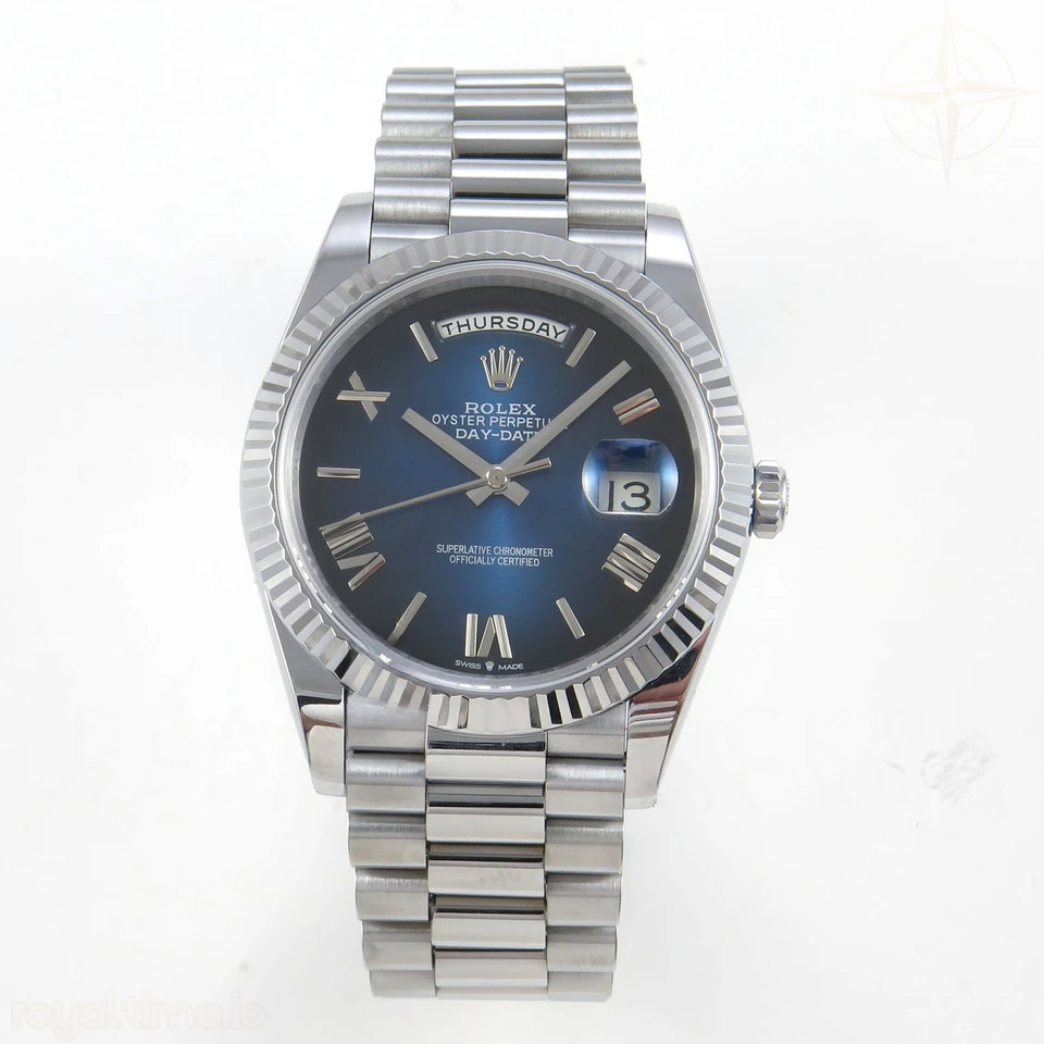 Rolex Day Date 40 SS TMF Blue Roman Dial on President Bracelet VR3255 (220g)