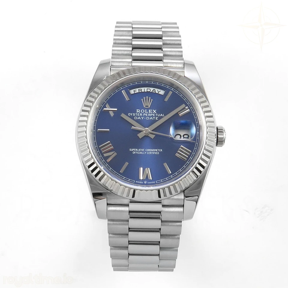 Rolex Day Date 40 SS TMF Blue Roman Dial on President Bracelet VR3255 (Weighted) 208g