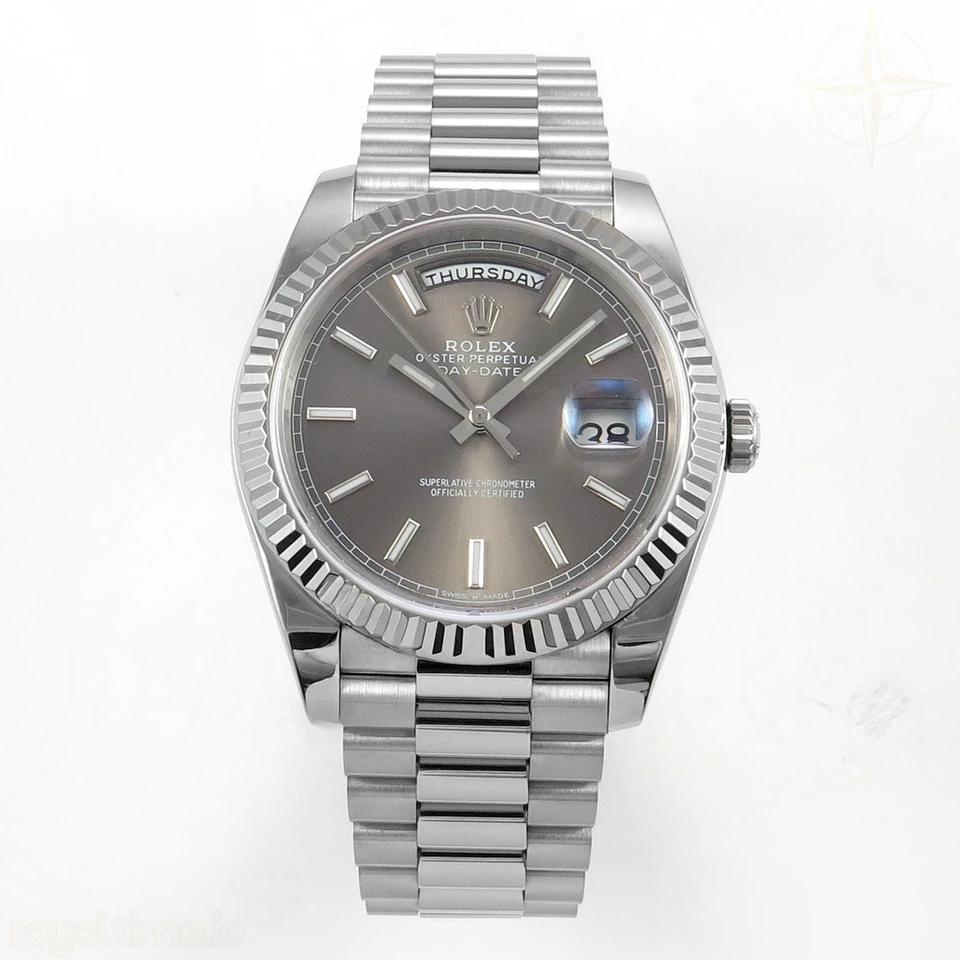Rolex Day Date 40 SS TMF Gray Stick Dial on President Bracelet VR3255 (Weighted) 208g