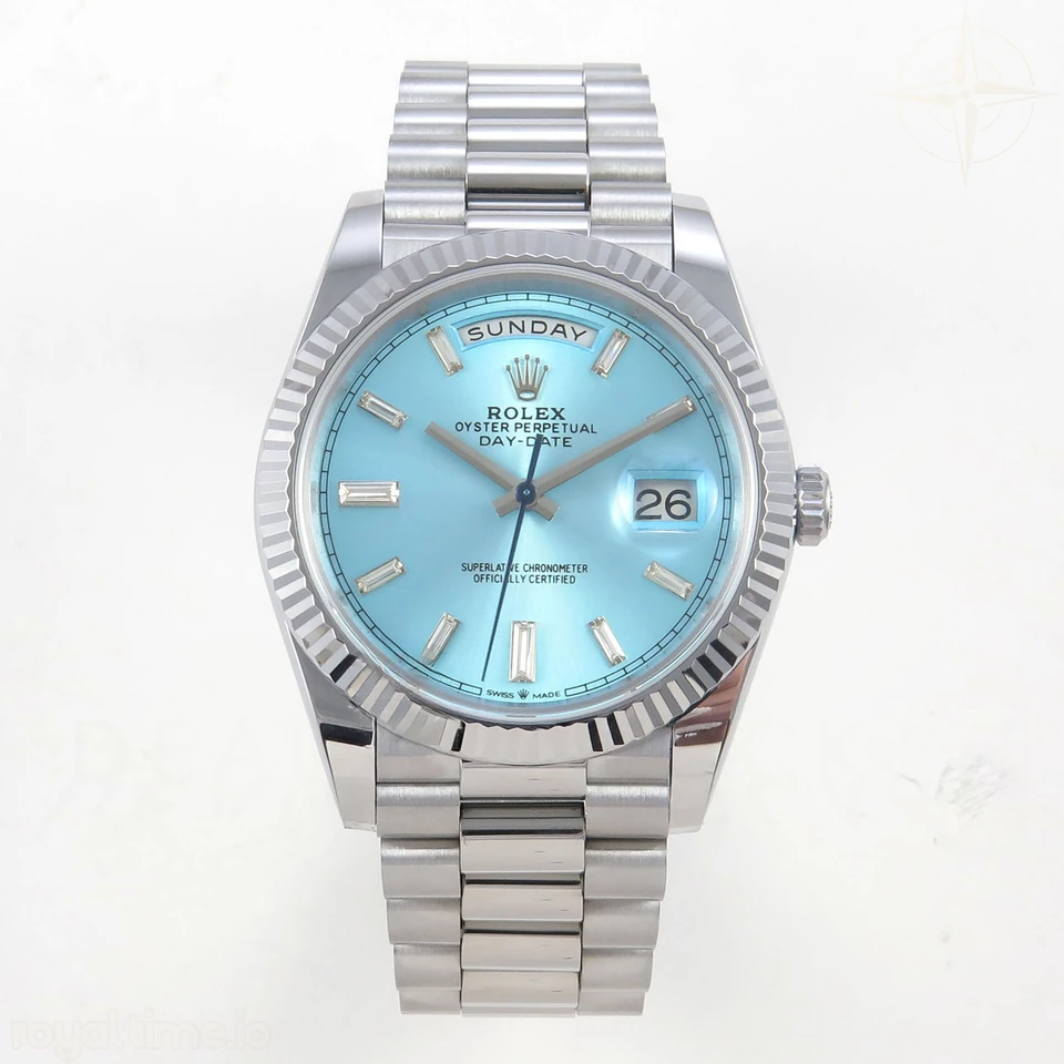 Rolex Day Date 40 SS TMF Ice Blue Crystal Dial on President Bracelet VR3255 (220g)