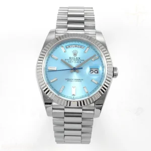 Rolex Day Date 40 SS TMF Ice Blue Crystal Dial on President Bracelet VR3255 (Weighted) 208g
