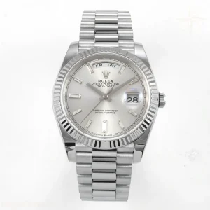 Rolex Day Date 40 SS TMF Silver Crystal Dial on President Bracelet VR3255 (Weighted) 208g
