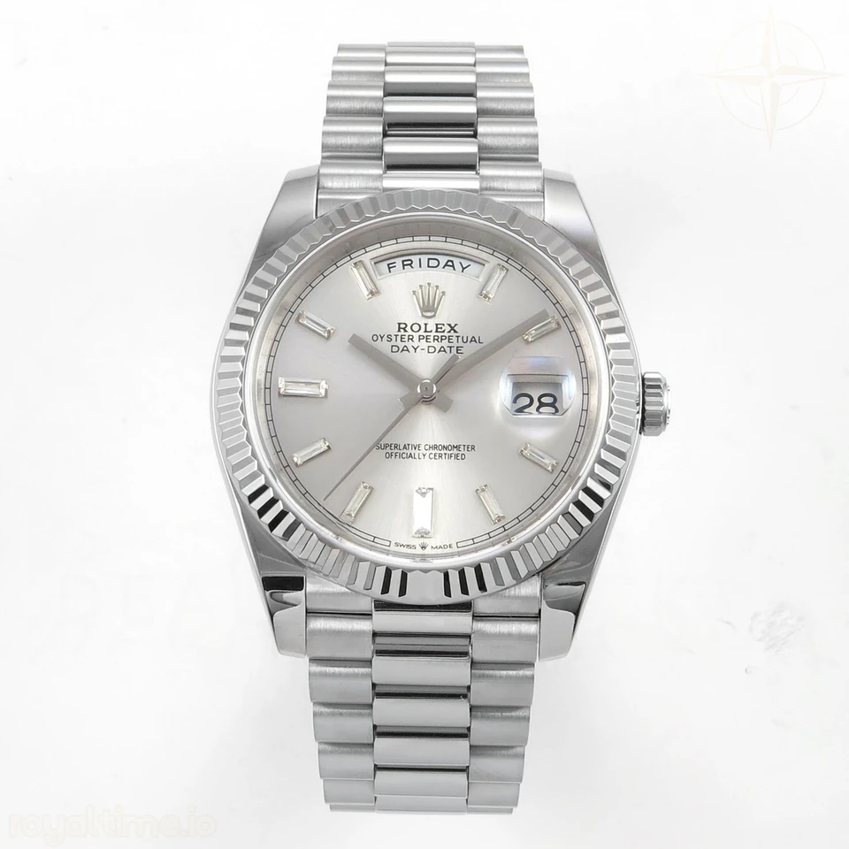Rolex Day Date 40 SS TMF Silver Crystal Dial on President Bracelet VR3255 (Weighted) 208g
