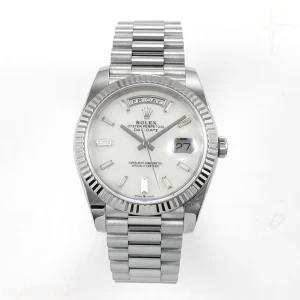 Rolex Day Date 40 SS TMF White MOP Crystal Dial on President Bracelet VR3255 (Weighted) 208g