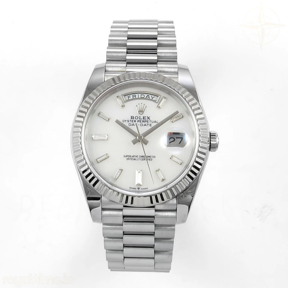 Rolex Day Date 40 SS TMF White MOP Crystal Dial on President Bracelet VR3255 (Weighted) 208g