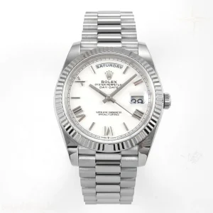 Rolex Day Date 40 SS TMF White Roman Dial on President Bracelet VR3255 (Weighted) 208g