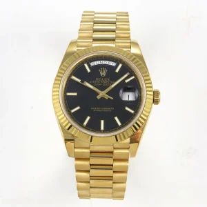 Rolex Day Date 40 YG 228238 QF Black Stick Dial on President Bracelet A2836 V6 (200g)