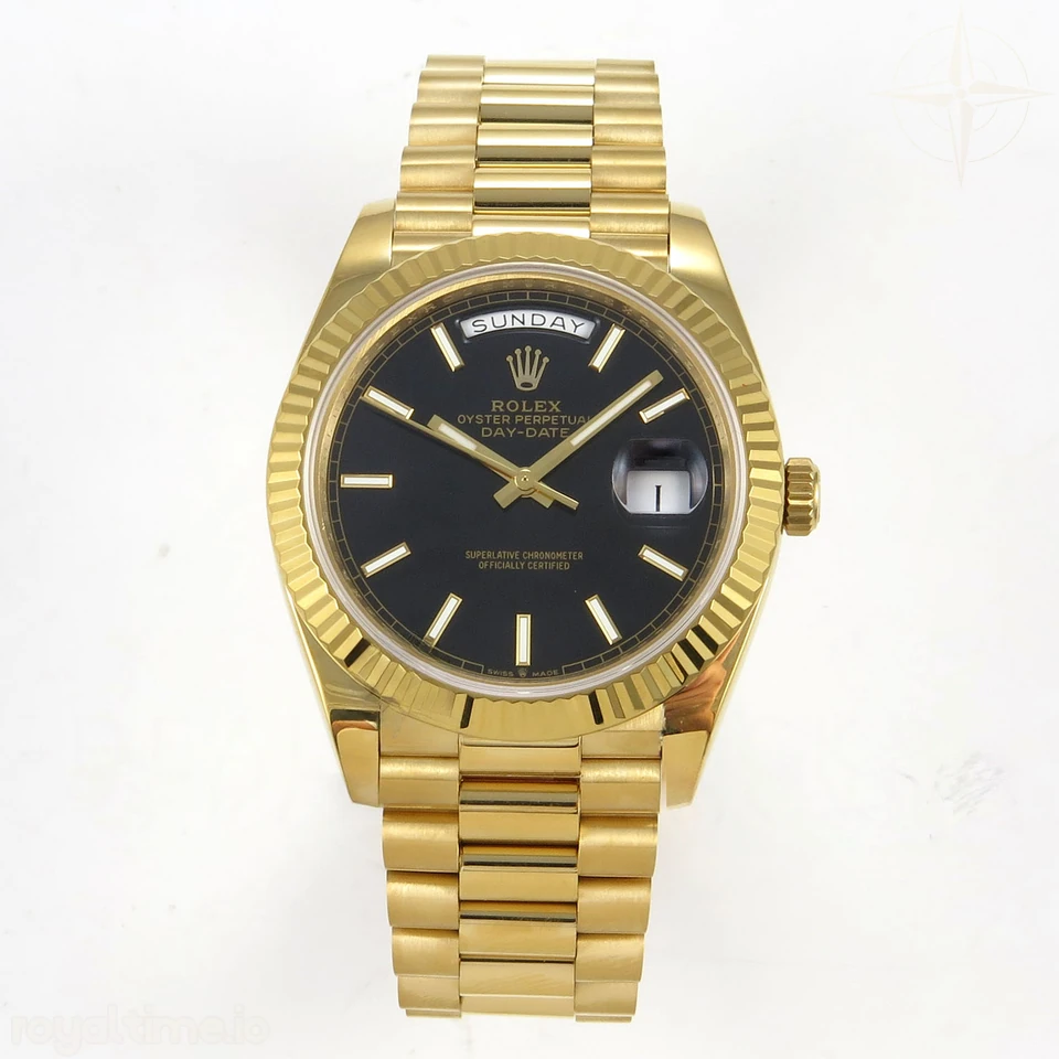 Rolex Day Date 40 YG 228238 QF Black Stick Dial on President Bracelet A2836 V6 (200g)
