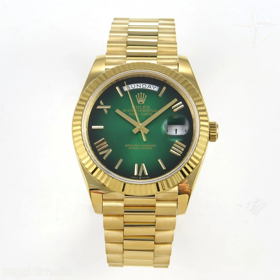 Rolex Day Date 40 YG 228238 QF Green Ombre Roman Dial on President Bracelet A2836 V6 (200g)