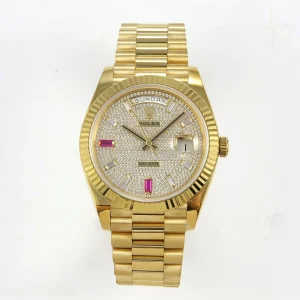 Rolex Day Date 40 YG 228238 QF Pave Diamond And Ruby Dial on President Bracelet A2836 V6 (200g)