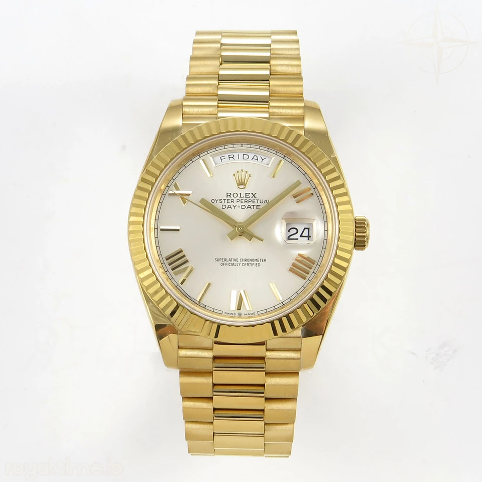 Rolex Day Date 40 YG 228238 QF Silver Roman Dial on President Bracelet A2836 V6 (200g)