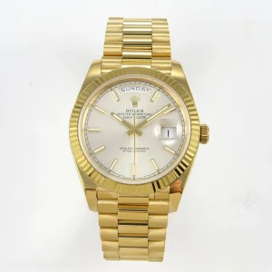 Rolex Day Date 40 YG 228238 QF Silver Stick Dial on President Bracelet A2836 V6 (200g)