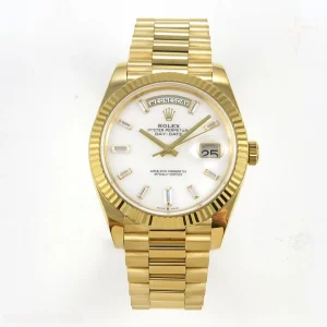 Rolex Day Date 40 YG 228238 QF White Crystal Dial on President Bracelet VR3255 V8 (190g)