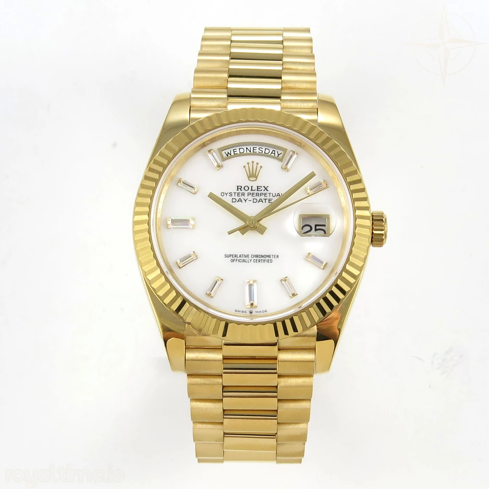 Rolex Day Date 40 YG 228238 QF White Crystal Dial on President Bracelet VR3255 V8 (190g)