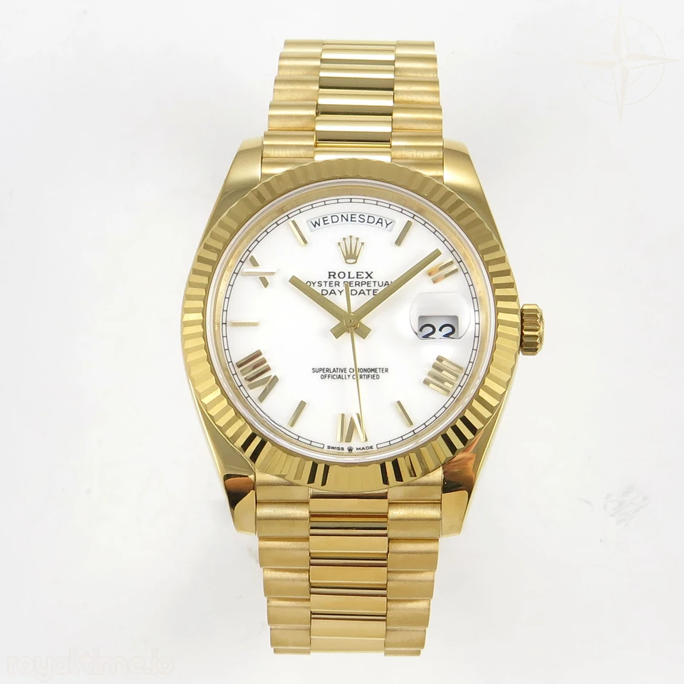 Rolex Day Date 40 YG 228238 QF White Roman Dial on President Bracelet VR3255 V8 (190g)