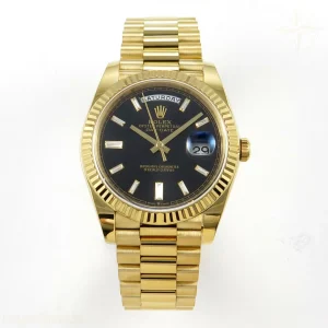 Rolex Day Date 40 YG TMF Black Diamonds Dial on President Bracelet VR3255 (Weighted) 208g