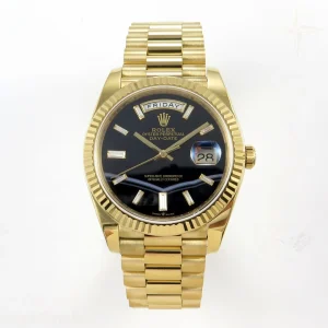 Rolex Day Date 40 YG TMF Black Wave Diamonds Dial on President Bracelet VR3255 (Weighted) 208g