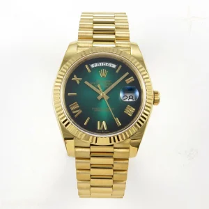 Rolex Day Date 40 YG TMF Green Ombre Roman Dial on President Bracelet VR3255 (Weighted) 208g