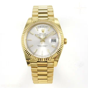 Rolex Day Date 40 YG TMF Silver Stick Dial on President Bracelet VR3255 (Weighted) 208g