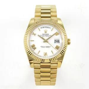 Rolex Day Date 40 YG TMF White Roman Dial on President Bracelet VR3255 (Weighted) 208g