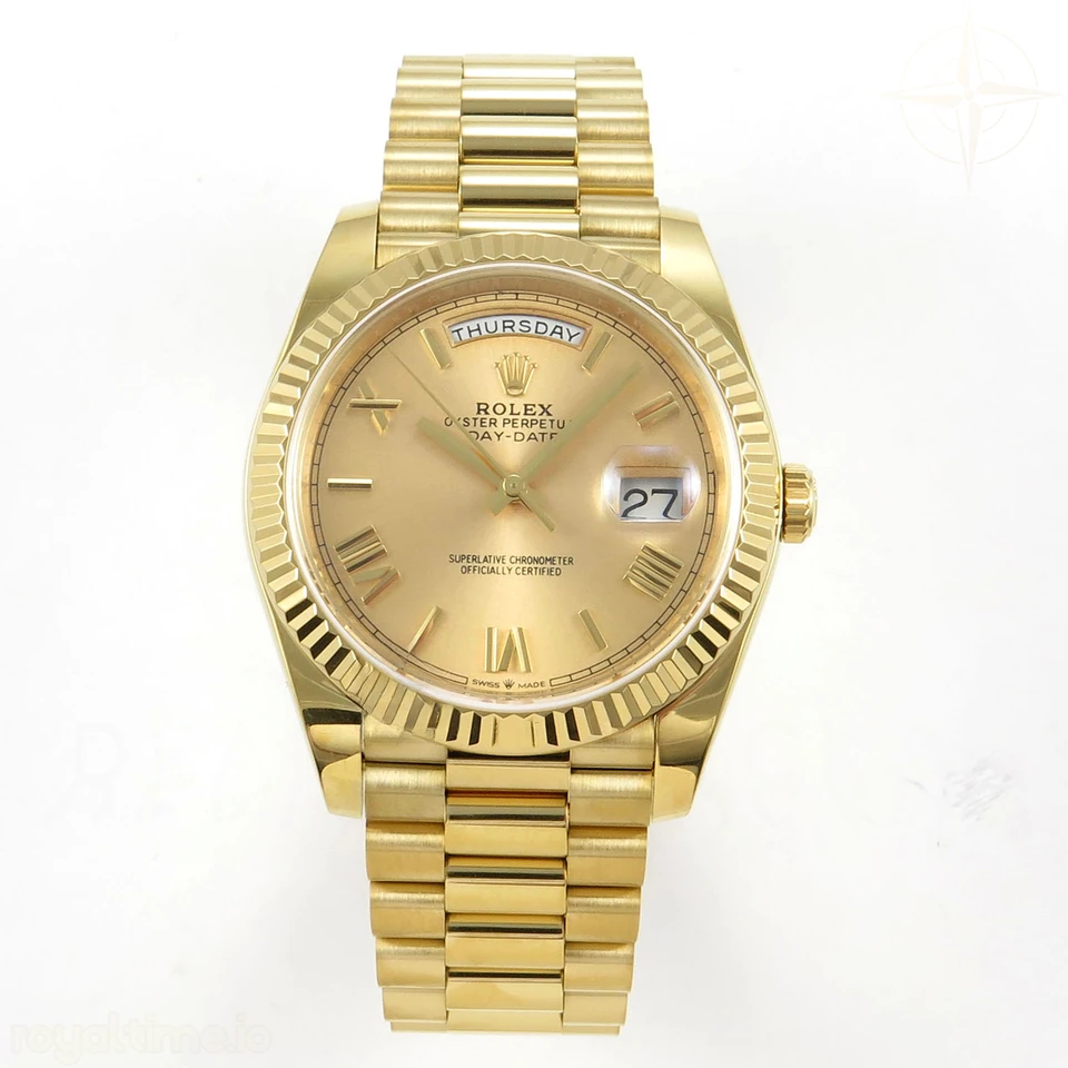Rolex Day Date 40 YG TMF YG Roman Dial on President Bracelet VR3255 (Weighted) 208g