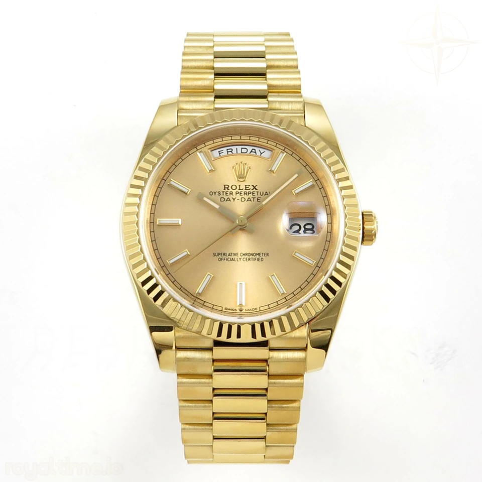 Rolex Day Date 40 YG TMF YG Stick Dial on President Bracelet VR3255 (Weighted) 208g