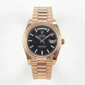 Rolex DayDate 40 RG QF 904L Steel Black Stick Dial on President Bracelet VR3255 V8 (Gain Weight)
