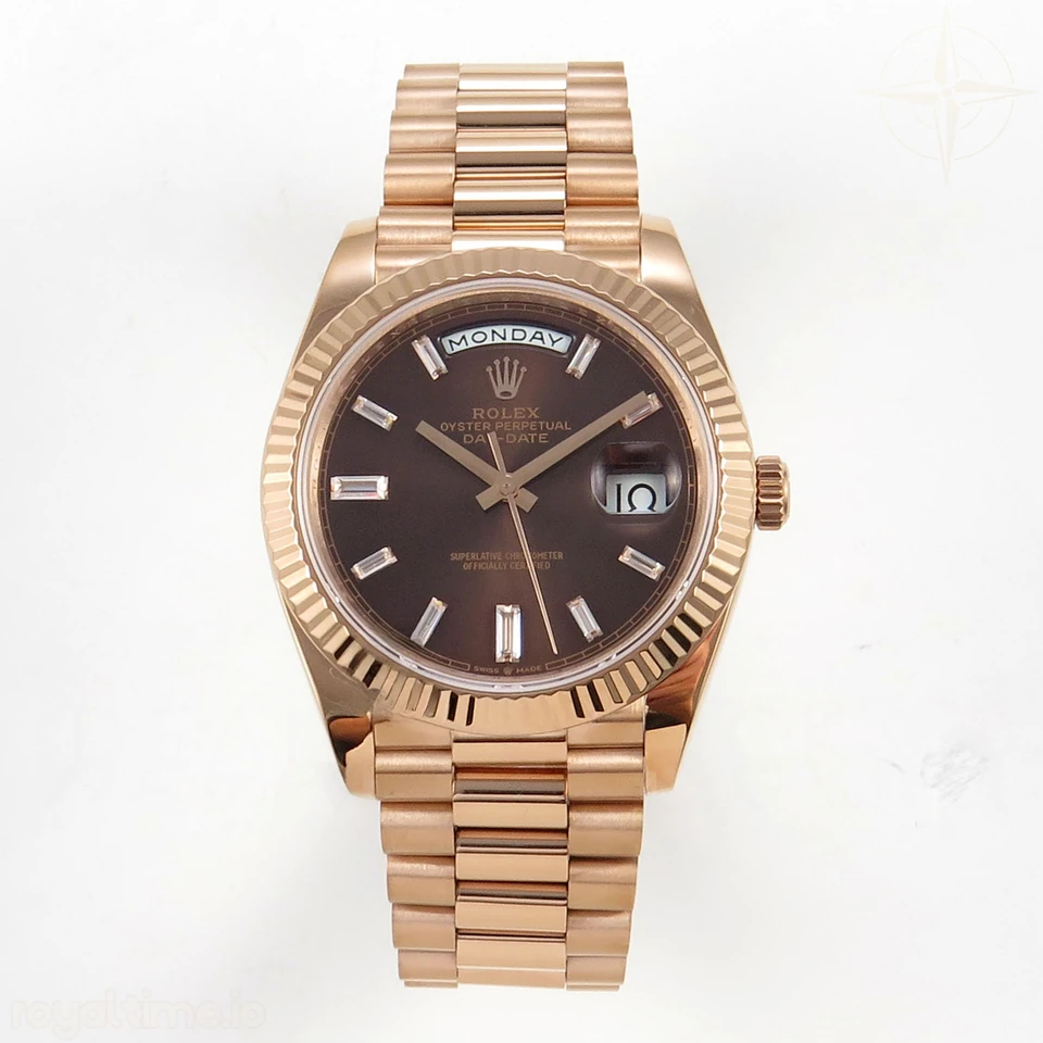 Rolex DayDate 40 RG QF 904L Steel Brown Crystal Dial on President Bracelet VR3255 V8 (Gain Weight)