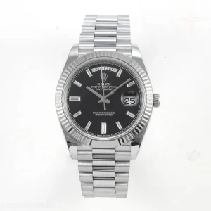 Rolex DayDate 40 SS QF 904L Steel Black Crystal Dial on President Bracelet VR3255 V8 (Gain Weight)