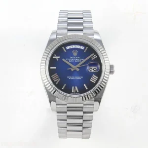 Rolex DayDate 40 SS QF 904L Steel Blue Ombre Roman Dial on President Bracelet VR3255 V8 (Gain Weight)