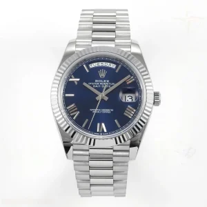 Rolex DayDate 40 SS QF 904L Steel Blue Roman Dial on President Bracelet VR3255 V8 (Gain Weight)