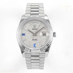 Rolex DayDate 40 SS QF 904L Steel Diamonds Dial on President Bracelet VR3255 V8 (Gain Weight)