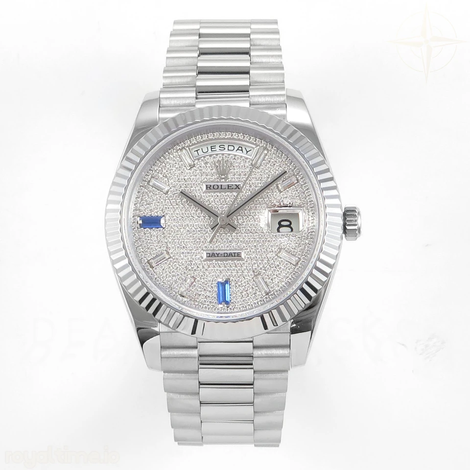 Rolex DayDate 40 SS QF 904L Steel Diamonds Dial on President Bracelet VR3255 V8 (Gain Weight)