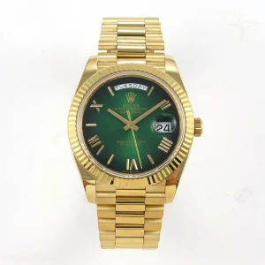 Rolex DayDate 40 YG QF 904L Steel Green Ombre Roman Dial on President Bracelet VR3255 V8 (Gain Weight)