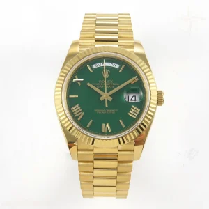 Rolex DayDate 40 YG QF 904L Steel Green Roman Dial on President Bracelet VR3255 V8 (Gain Weight)