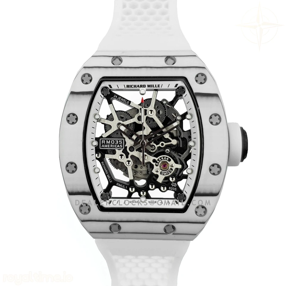 Richard Mille RM 035-02 Black Toro Americas in NTPT Carbon on White Rubber Strap