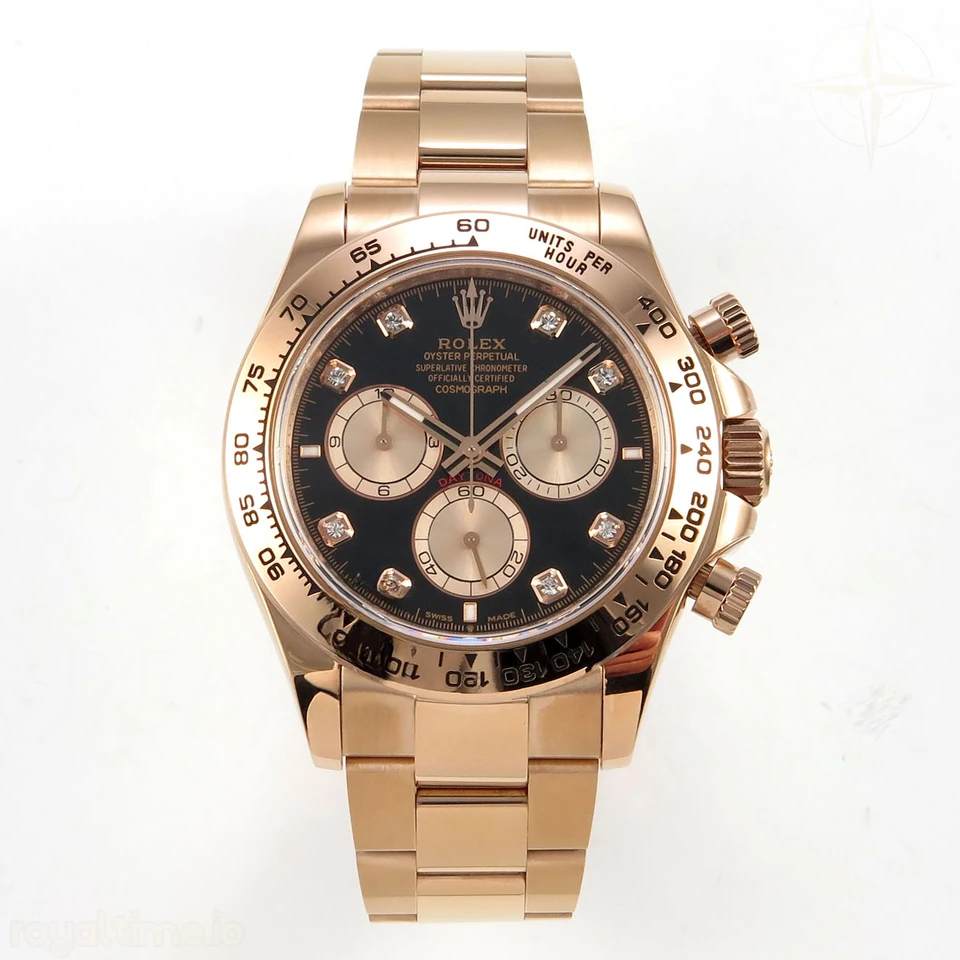 Rolex Daytona 126505 RG UFO Black/RG Diamonds Dial on RG Bracelet UF4131 (Free Sprung)
