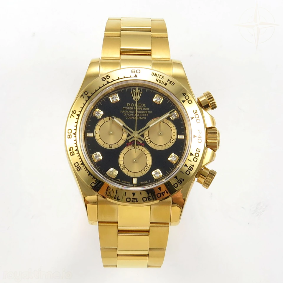 Rolex Daytona 126508 YG UFO Black/YG Diamonds Dial on YG Bracelet UF4131 (Free Sprung)
