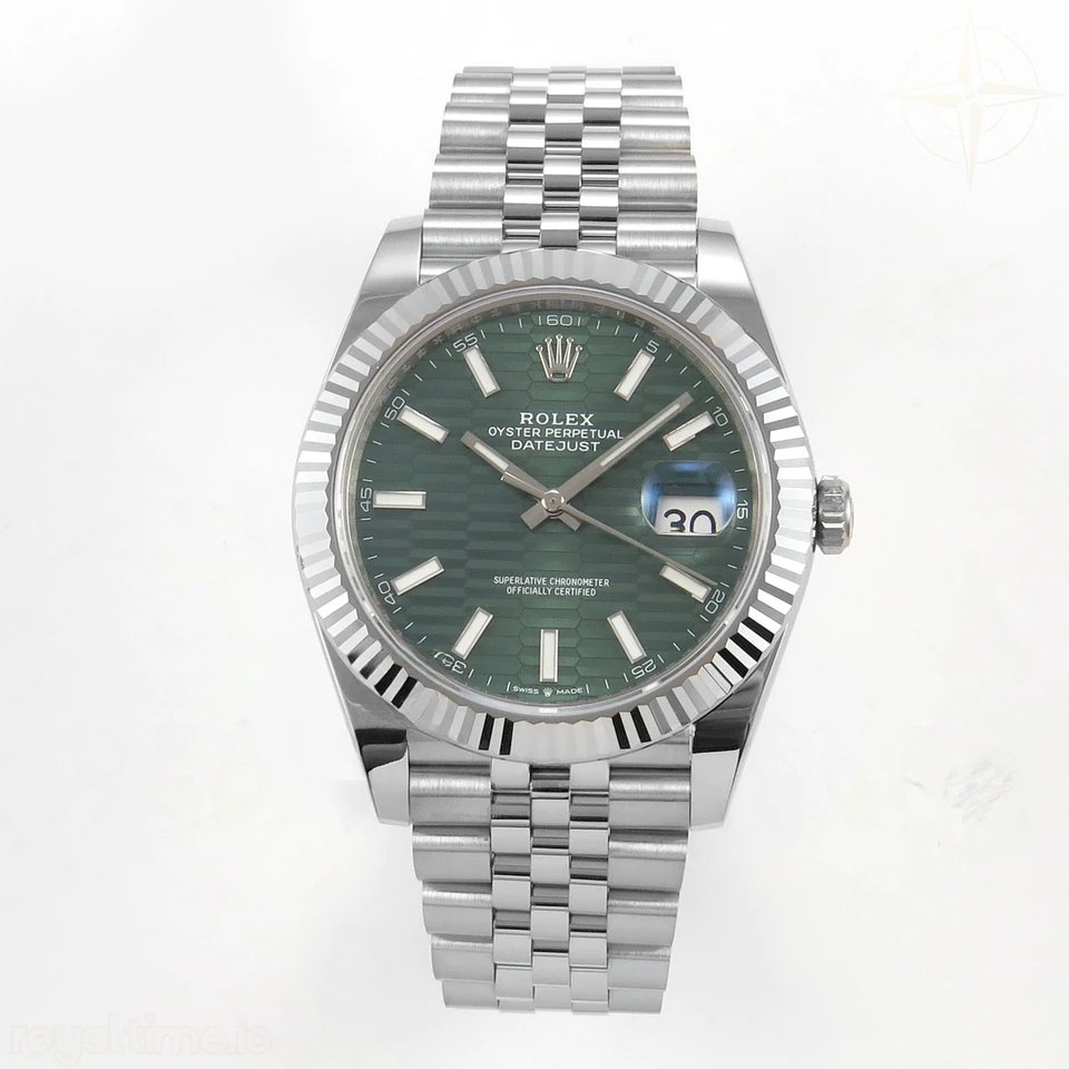 Rolex DateJust 41 126334 SCF 904L Steel Green Textured Stick Dial on Jubilee Bracelet A3235