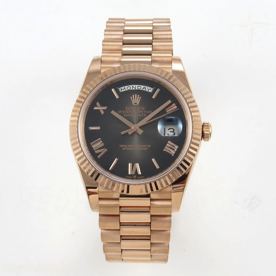 Rolex Day Date 40 RG TMF Brown Ombre Roman Dial on President Bracelet VR3255 (220g)