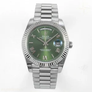 Rolex Day Date 40 SS TMF Green Roman Dial on President Bracelet VR3255 (Weighted) 208g