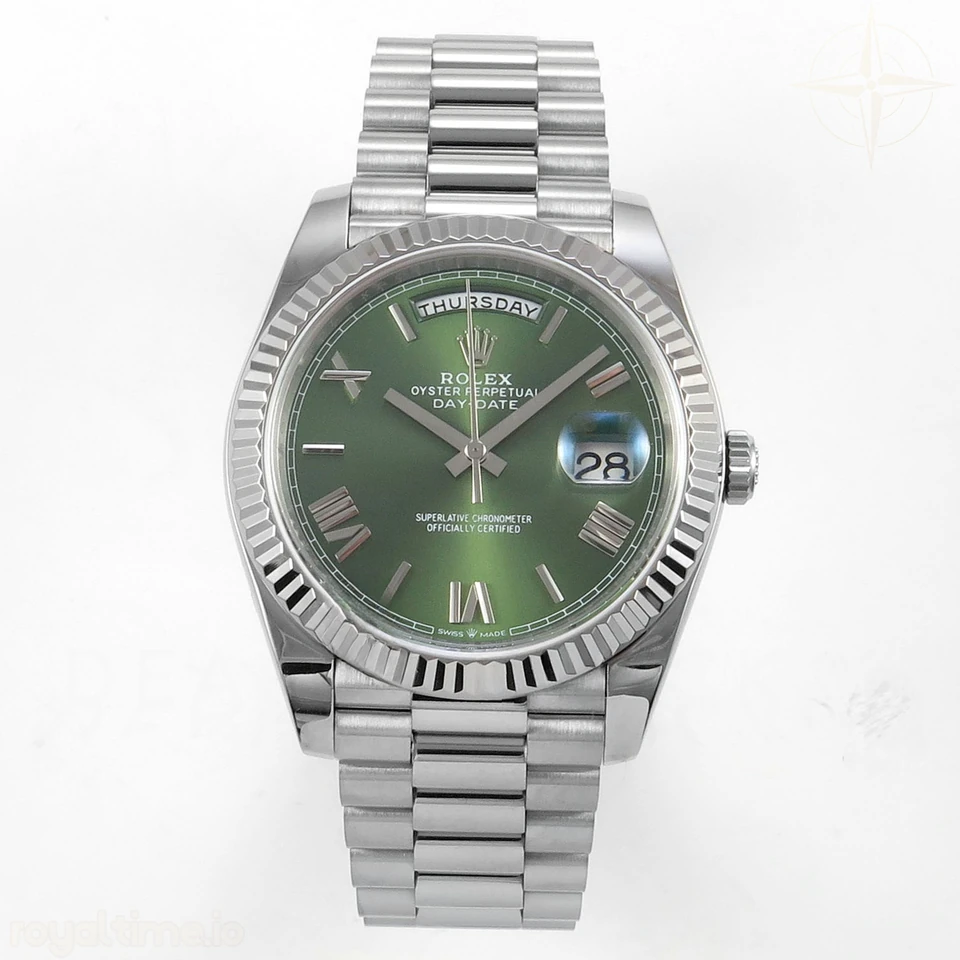 Rolex Day Date 40 SS TMF Green Roman Dial on President Bracelet VR3255 (Weighted) 208g