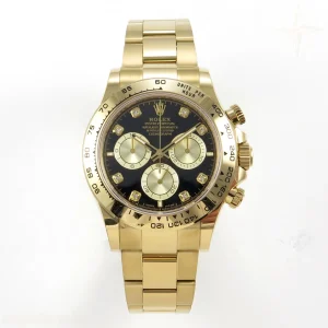 Rolex Daytona 126508 AVF Black/YG Diamonds Dial on YG Bracelet DD4131 (Mod)
