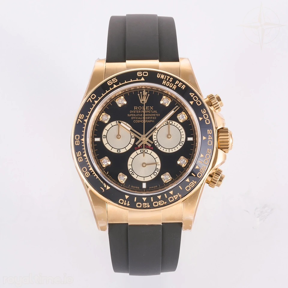 Rolex Daytona 126518 3BF YG/Black Diamonds Dial Sticks Markers on Oysterflex Strap Weighted 160g
