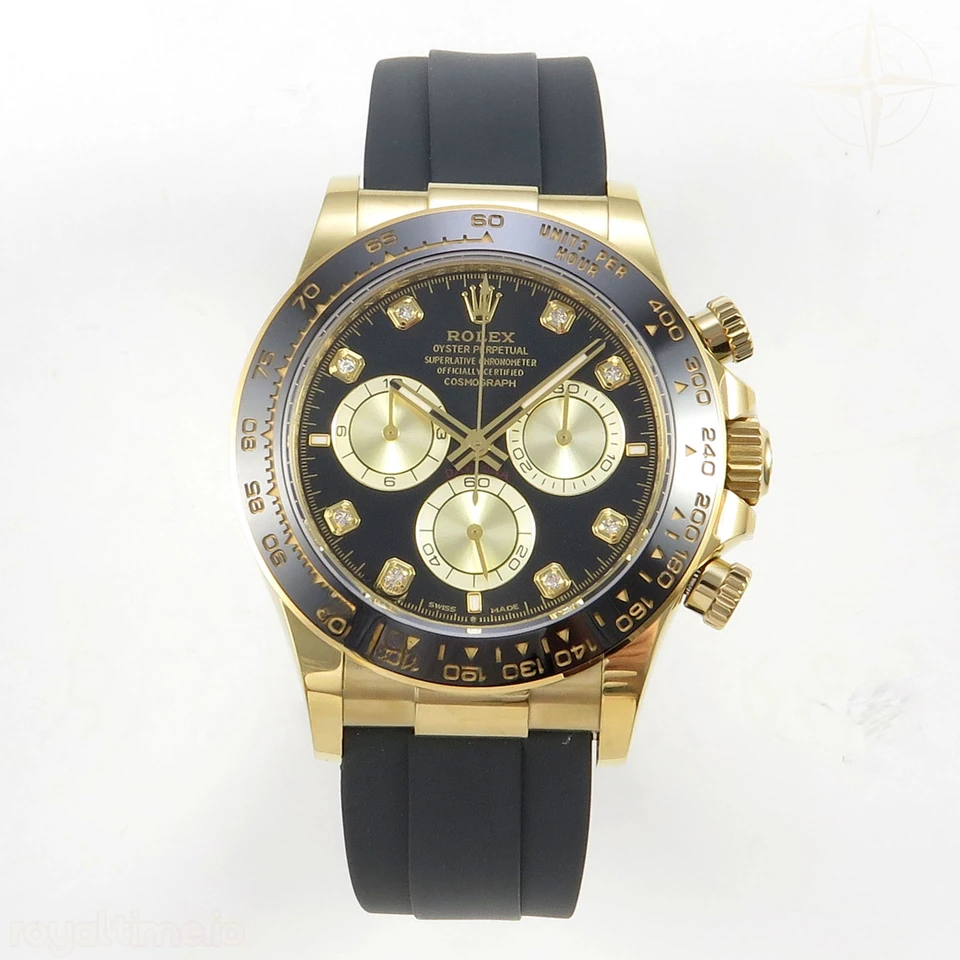 Rolex Daytona 126518 AVF Black/YG Diamonds Dial on Oysterflex Strap DD4131 (Mod)