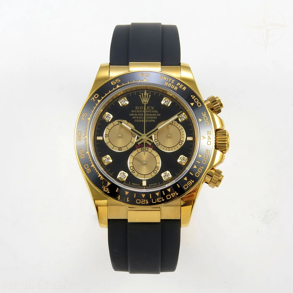 Rolex Daytona 126518 QF Black/YG Diamonds Dial on Oysterflex Strap JH4131 V18 (Free Sprung) Weighted 157g
